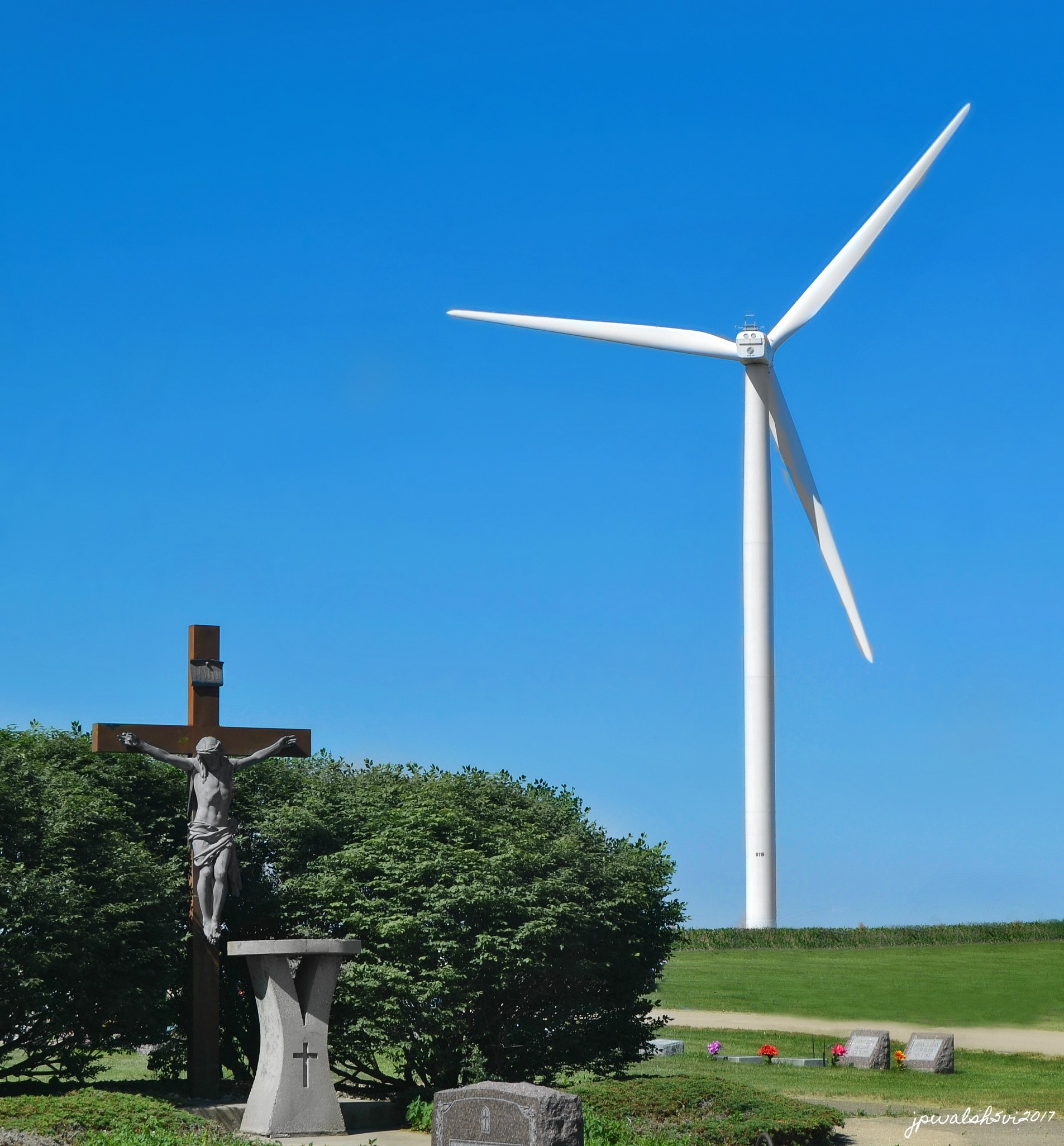 Crucifix and wind turbine (Bureau County IL), June 5, 2017.
